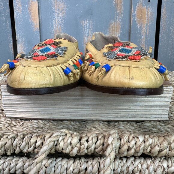 Susan Bennis Warren Edwards Vintage Handmade Leather Beaded Loafers Sz 8 NWOB - Picture 4 of 16